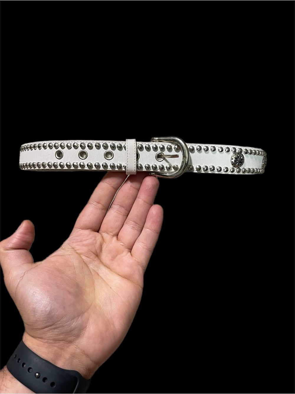 Vintage 90’s White Genuine Leather Studded Belt